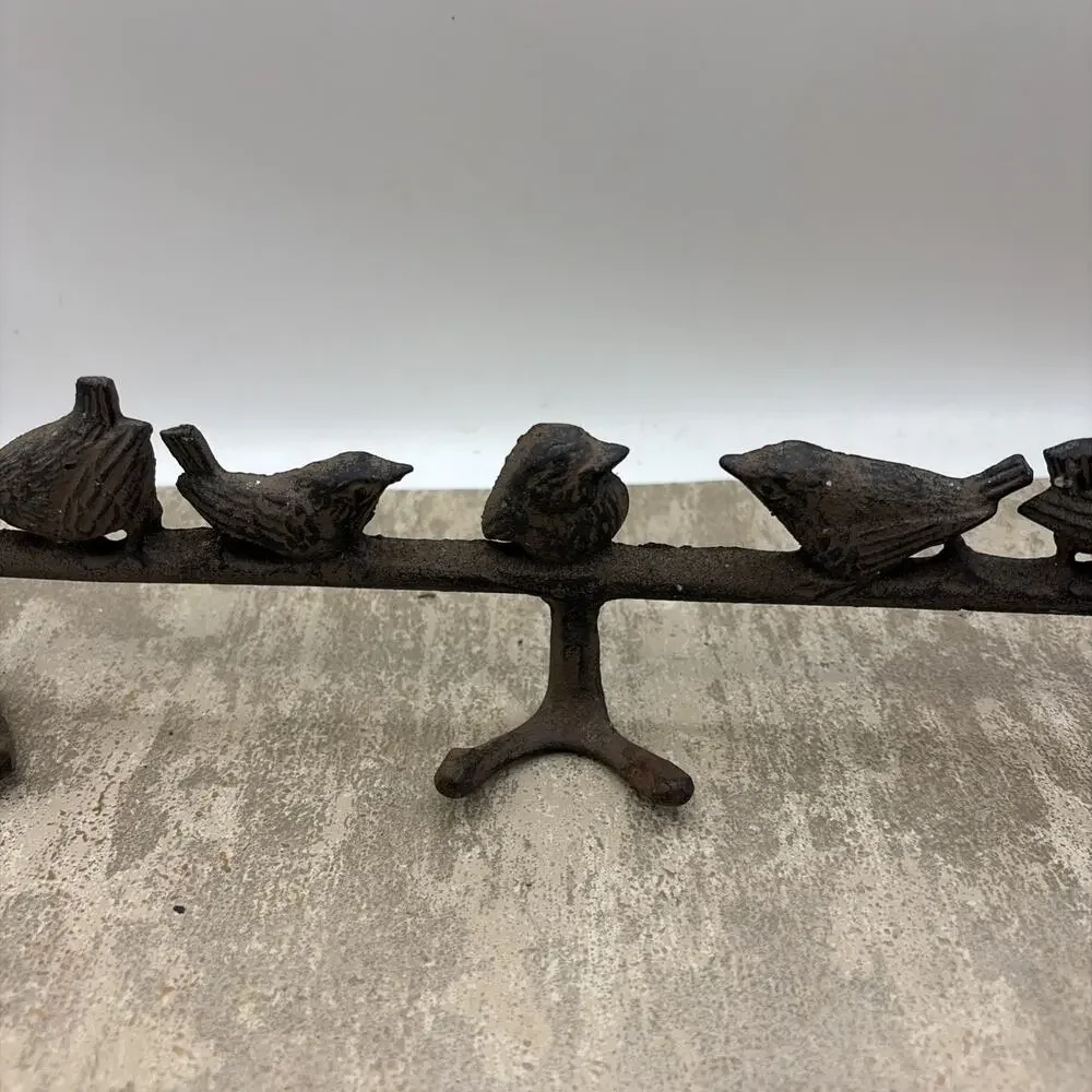 14.5” Cast Iron 7 Birds On BranchCoat Hanger 3 Double Hooks Wall Mount 2 Lbs.